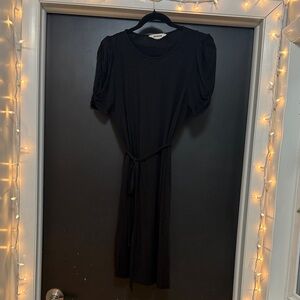 Boden Black Midi Dress with Puff Sleeves